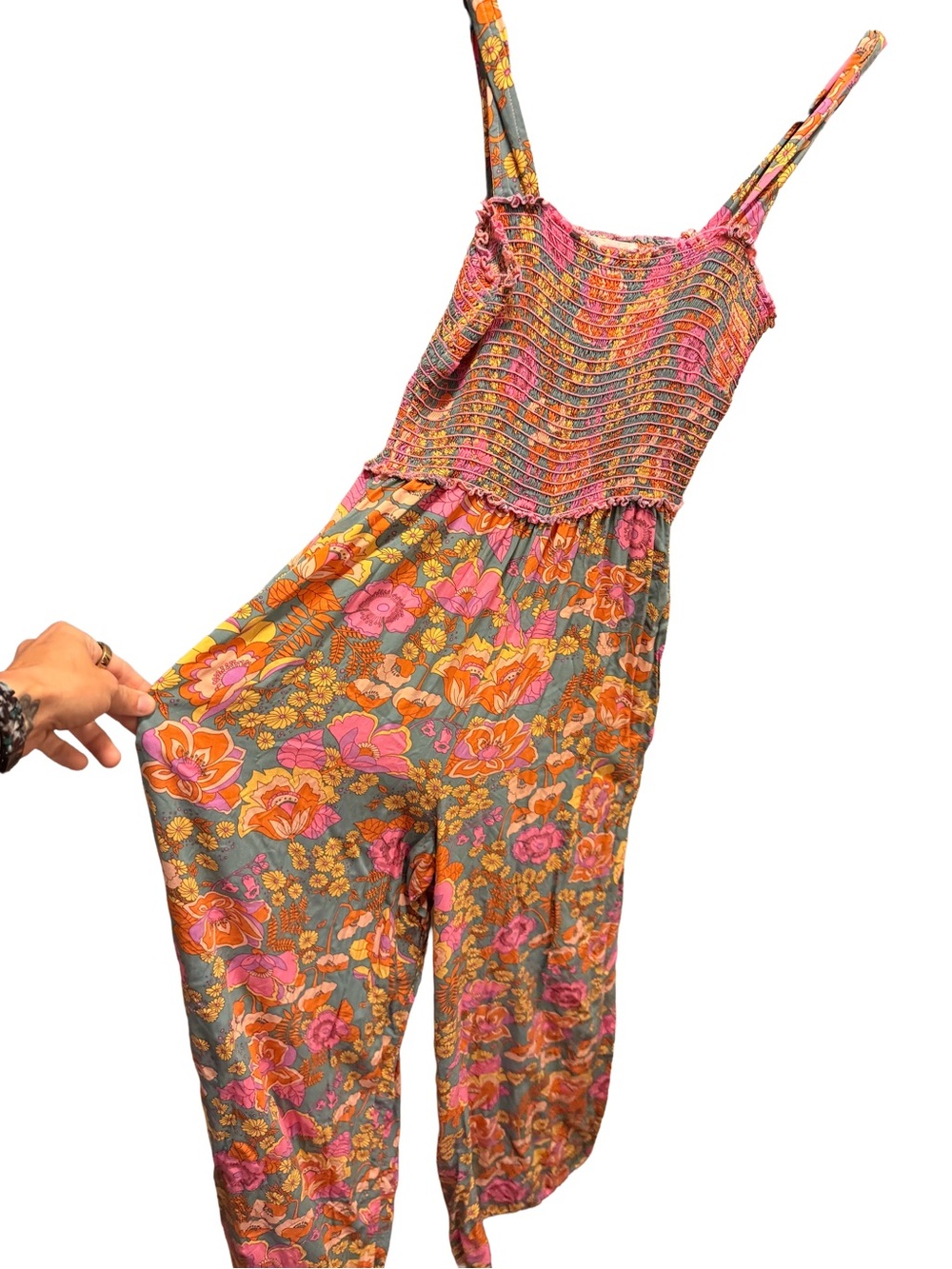 πΈ Natural Life Retro Floral Smocked Wide-Leg Jumpsuit πΈ - Picture 5 of 9